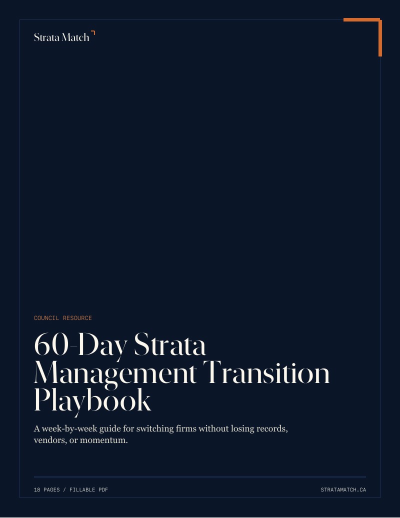 Cover page of 60-Day Strata Management Transition Playbook