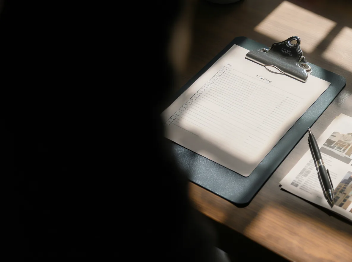 A blank scorecard clipboard and pen on a sunlit desk