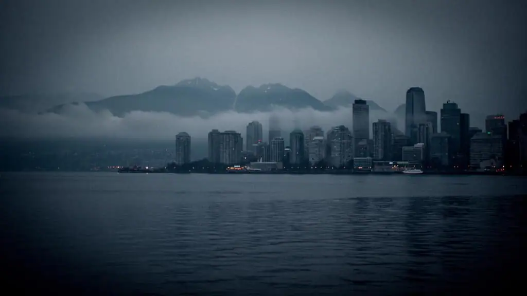 The Vancouver skyline at dusk