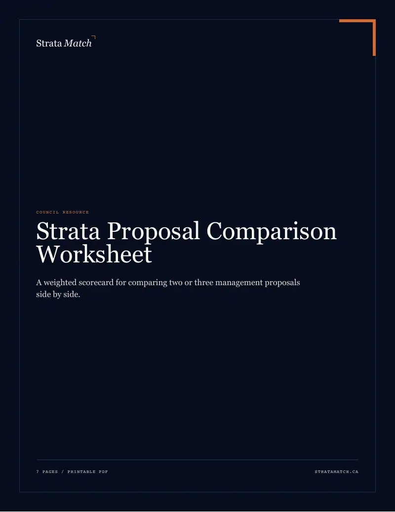 Cover page of the proposal comparison worksheet