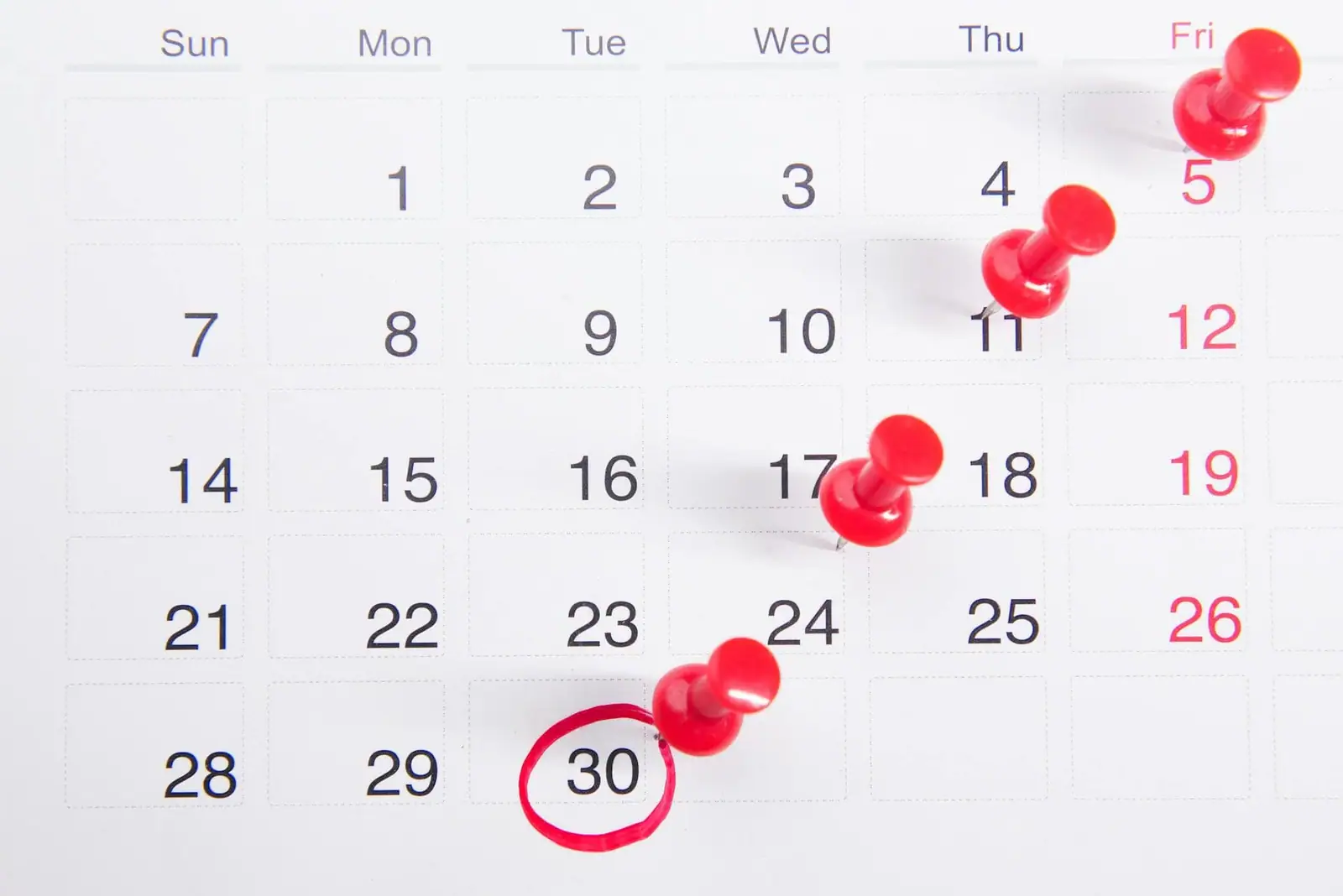A calendar marking a transition timeline